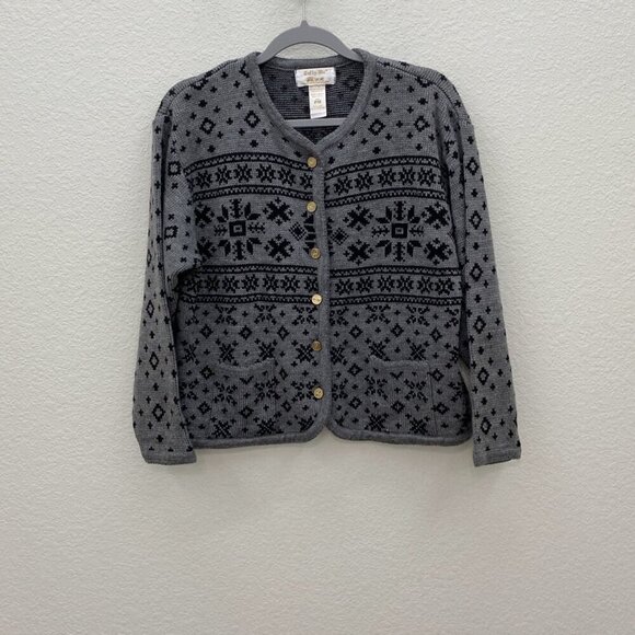 VTG Tally Ho Fair Isle Knit Button Front Cardigan Sweater Womens Petite Medium - Picture 1 of 4